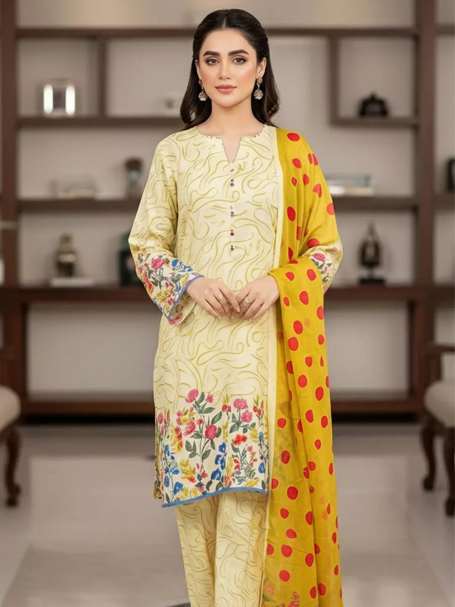 Salitex Unstitched Printed Lawn Silk 3 Piece Suit 3PC Unstitched Printed Silk Lawn Suit (SUNS7ASI350) - Casual Collection