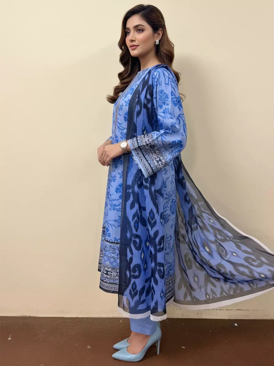 Salitex Unstitched Printed Lawn Silk 3 Piece Suit SUNS7ASI349 - Casual Collection