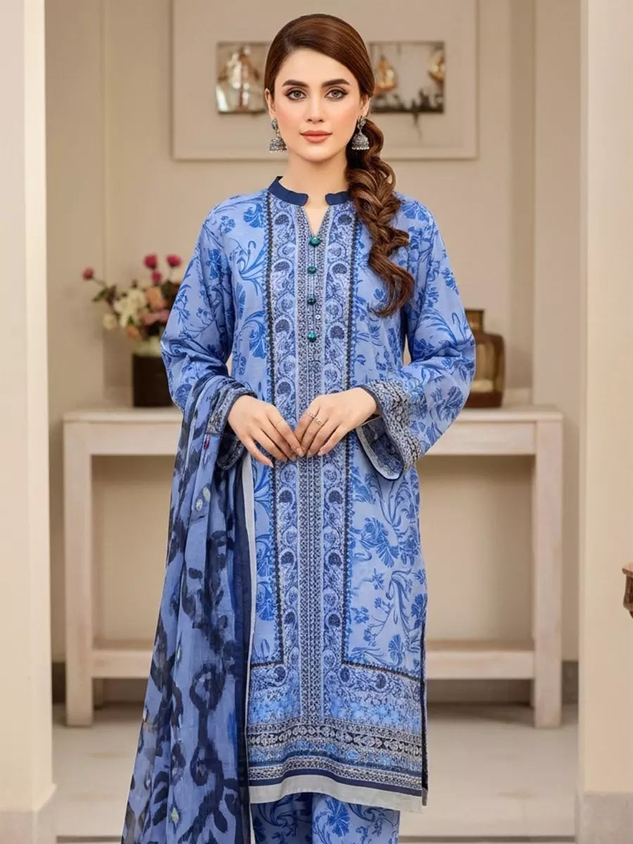 Salitex Unstitched Printed Lawn Silk 3 Piece Suit 3PC Unstitched Printed Silk Lawn Suit (SUNS7ASI349) - Casual Collection