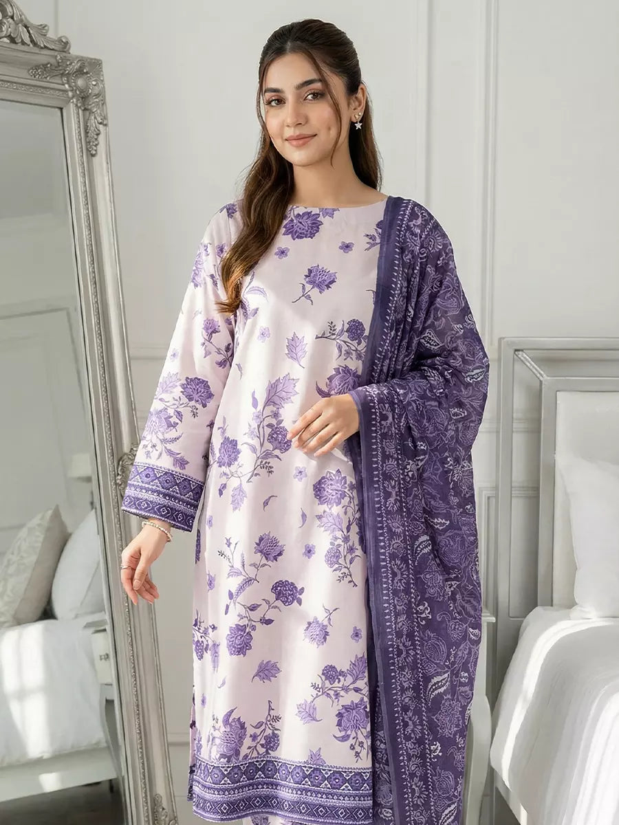 Salitex Unstitched Printed Lawn Silk 3 Piece Suit 3PC Unstitched Printed Silk Lawn Suit (SUNS7ASI348) - Casual Collection