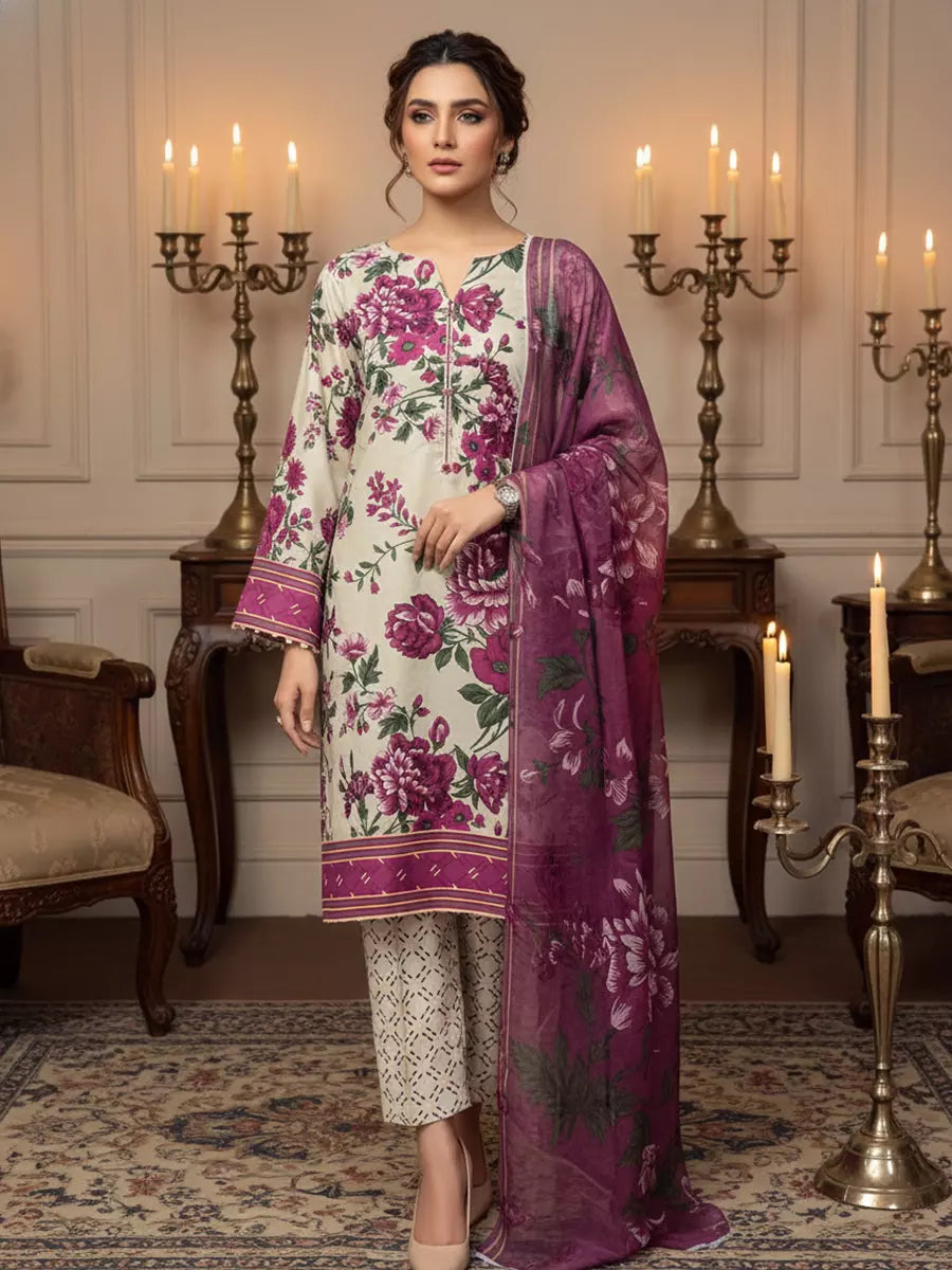 Salitex Unstitched Printed Lawn Silk 3 Piece Suit SUNS7ASI346 - Casual Collection