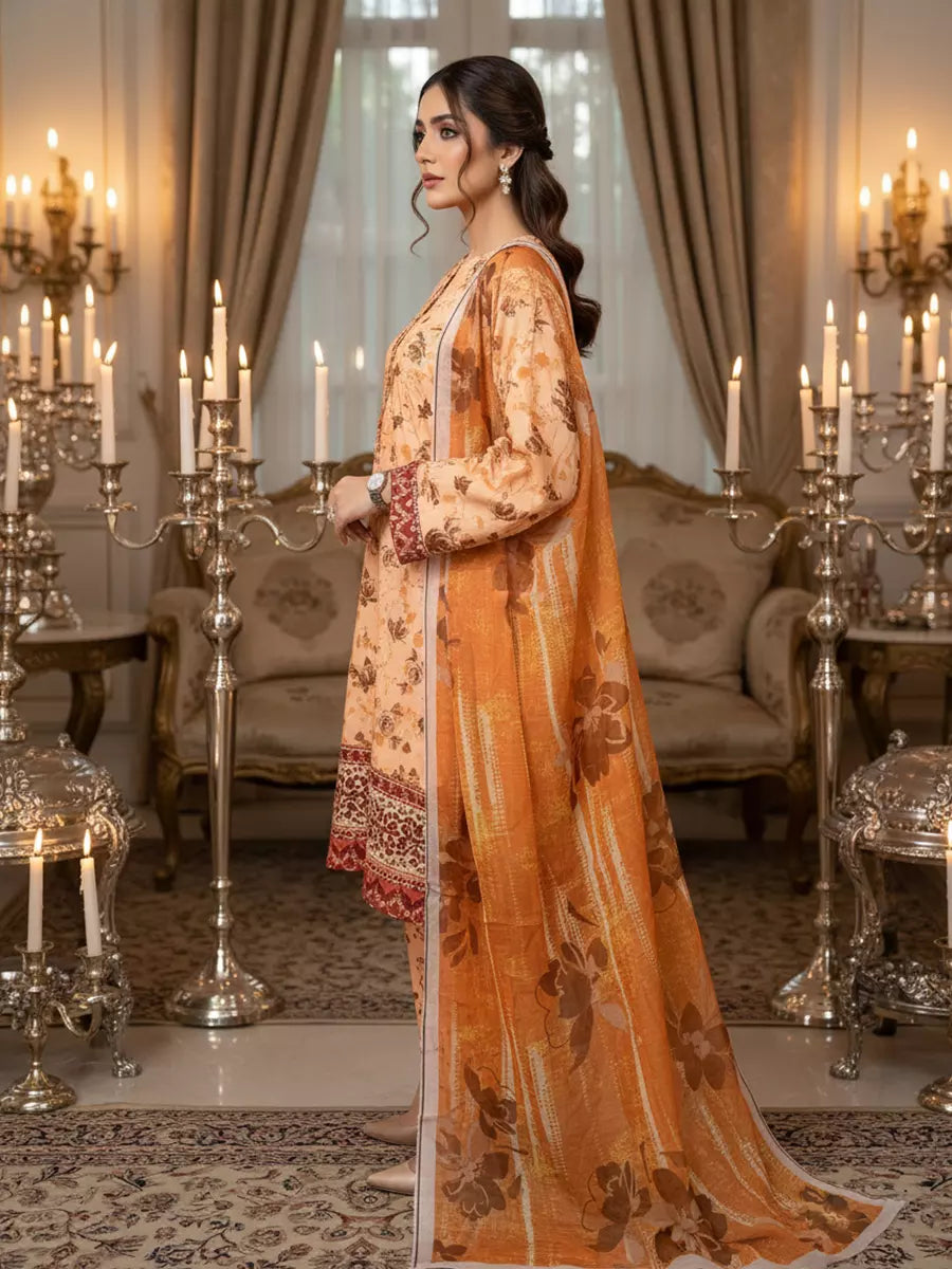 Salitex Unstitched Printed Lawn Silk 3 Piece Suit SUNS7ASI345 - Casual Collection