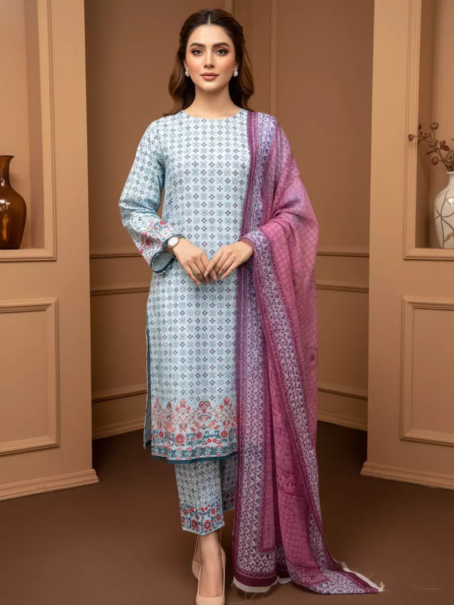 Salitex Unstitched Printed Lawn Silk 3 Piece Suit 3PC Unstitched Printed Silk Lawn Suit (SUNS7ASI343) - Casual Collection