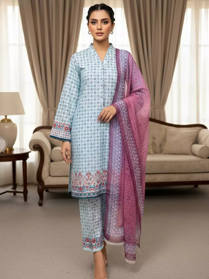 Salitex Unstitched Printed Lawn Silk 3 Piece Suit SUNS7ASI343 - Casual Collection