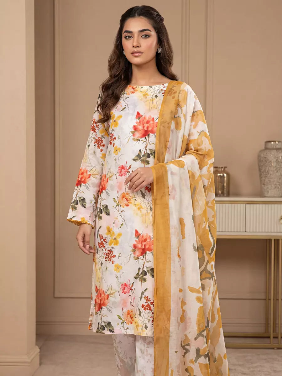 Salitex Unstitched Printed Lawn Silk 3 Piece Suit 3PC Unstitched Printed Silk Lawn Suit (SUNS7ASI342) - Casual Collection