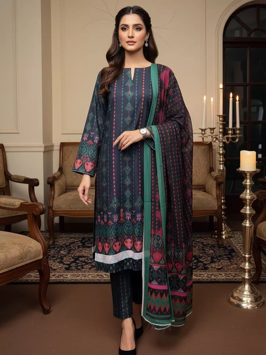 Salitex Unstitched Printed Lawn Silk 3 Piece Suit 3PC Unstitched Printed Silk Lawn Suit (SUNS7ASI341) - Casual Collection