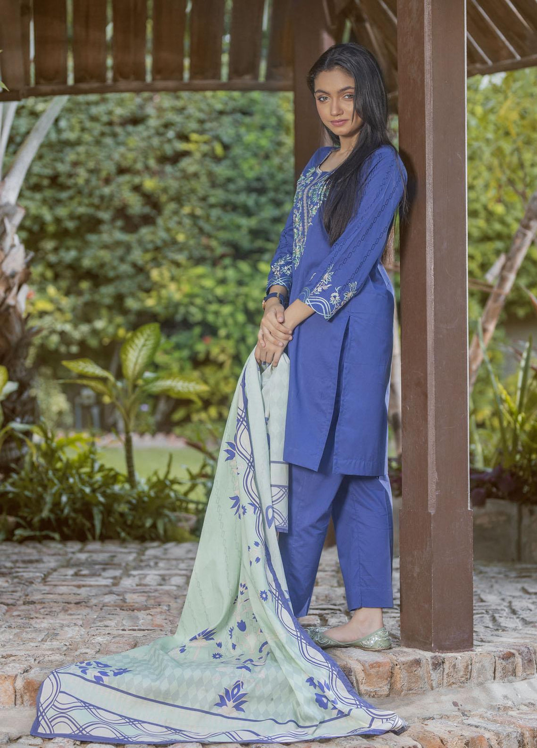 Waniya Cambric Ready to Wear 3 Piece Suit for Girls -  COBALT SKY ZEB-007