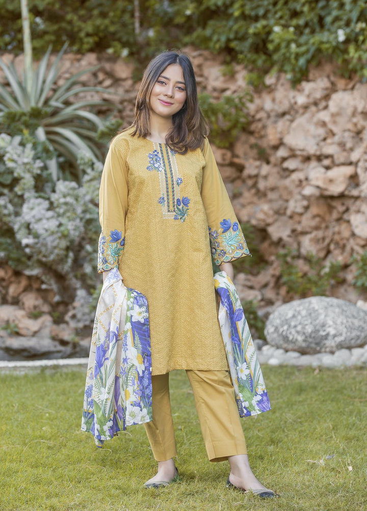 Waniya Cambric Ready to Wear 3 Piece Suit for Girls -  DAFFODIL ZEB-003