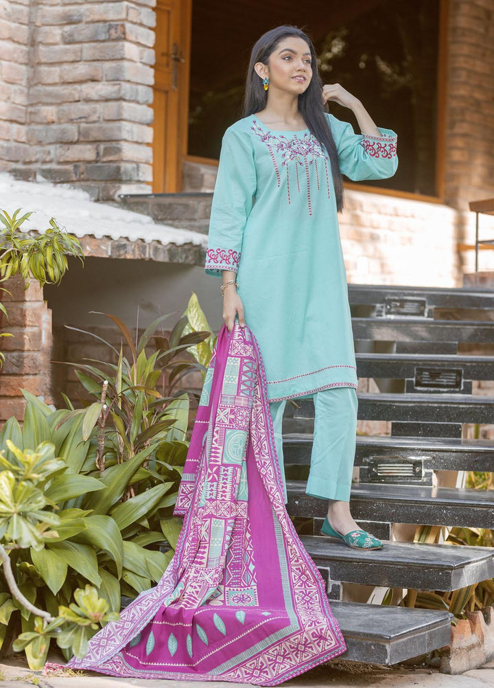 Waniya Cambric Ready to Wear 3 Piece Suit for Girls -  TURQOISE GALORE ZEB-004