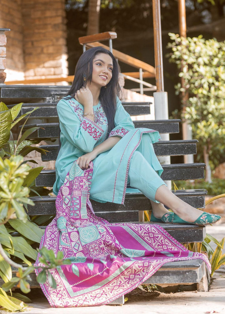 Waniya Cambric Ready to Wear 3 Piece Suit for Girls -  TURQOISE GALORE ZEB-004