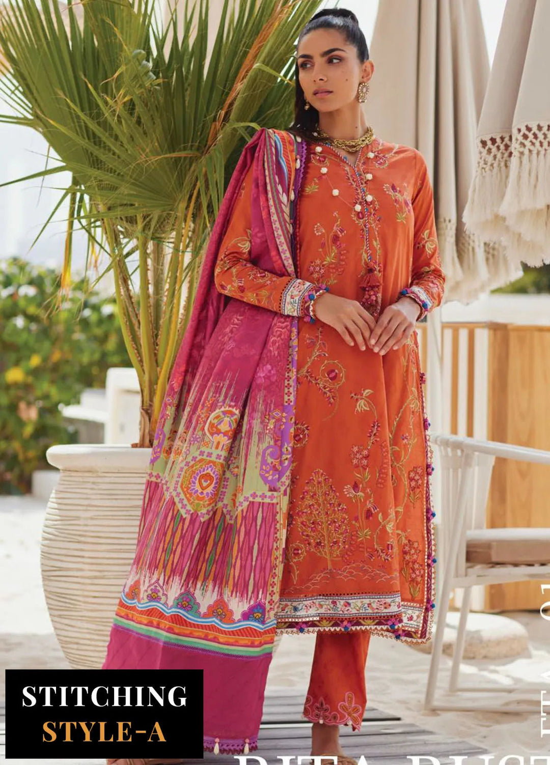 Wes by Farah Talib Embroidered Lawn Suits Unstitched 3 Piece FTA25WL FTA-01 Rita Rust - Luxury Collection