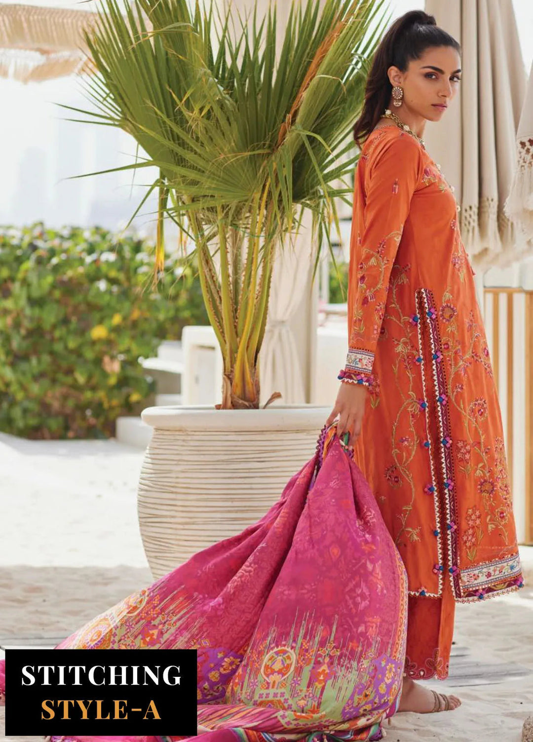 Wes by Farah Talib Embroidered Lawn Suits Unstitched 3 Piece FTA25WL FTA-01 Rita Rust - Luxury Collection