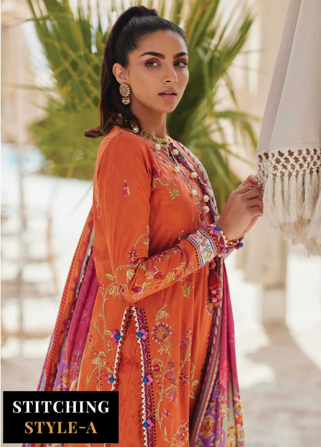 Wes by Farah Talib Embroidered Lawn Suits Unstitched 3 Piece FTA25WL FTA-01 Rita Rust - Luxury Collection