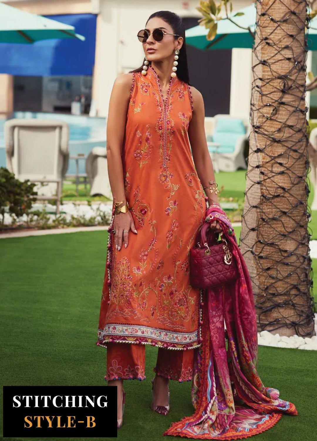 Wes by Farah Talib Embroidered Lawn Suits Unstitched 3 Piece FTA25WL FTA-01 Rita Rust - Luxury Collection