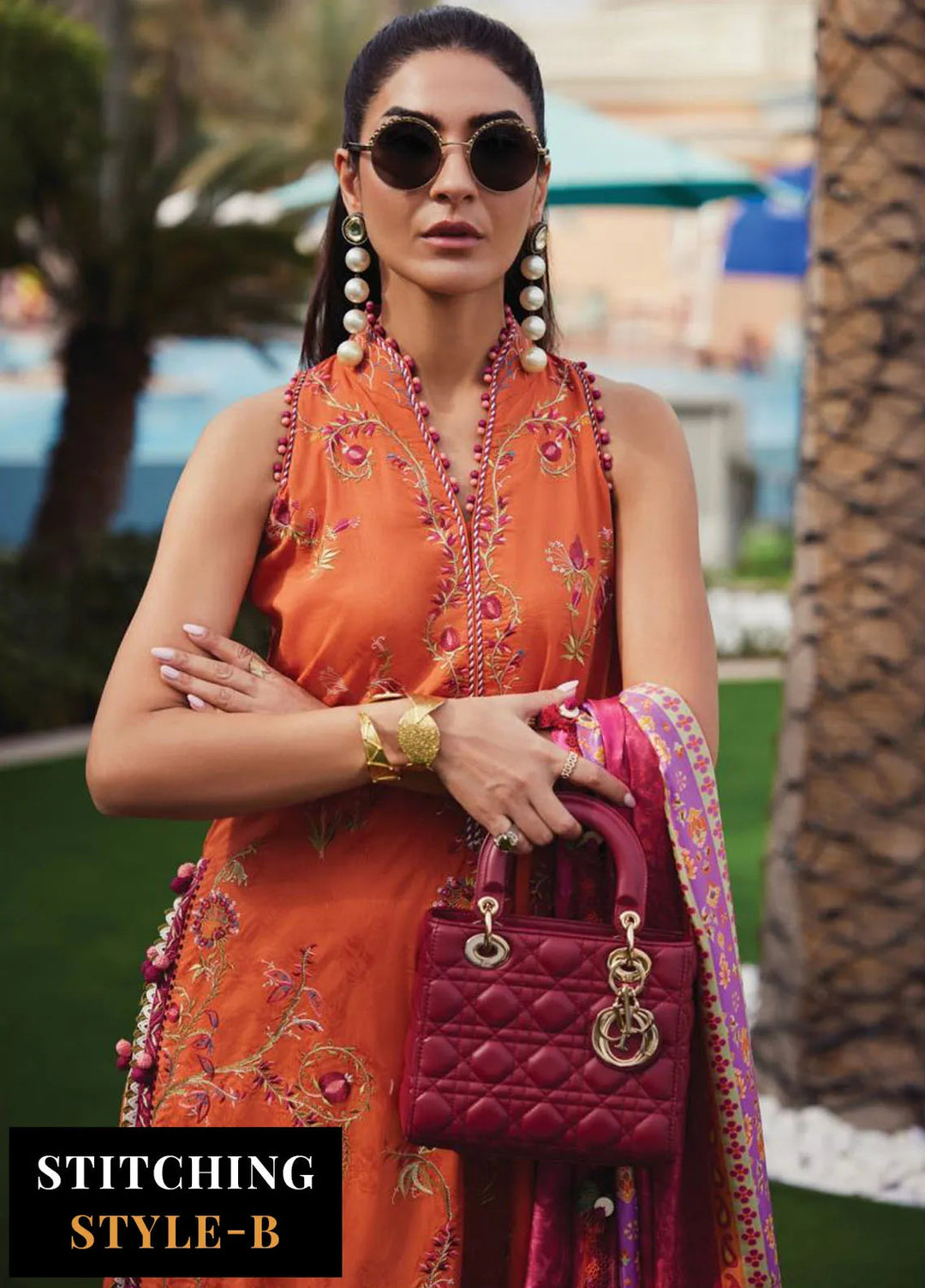 Wes by Farah Talib Embroidered Lawn Suits Unstitched 3 Piece FTA25WL FTA-01 Rita Rust - Luxury Collection