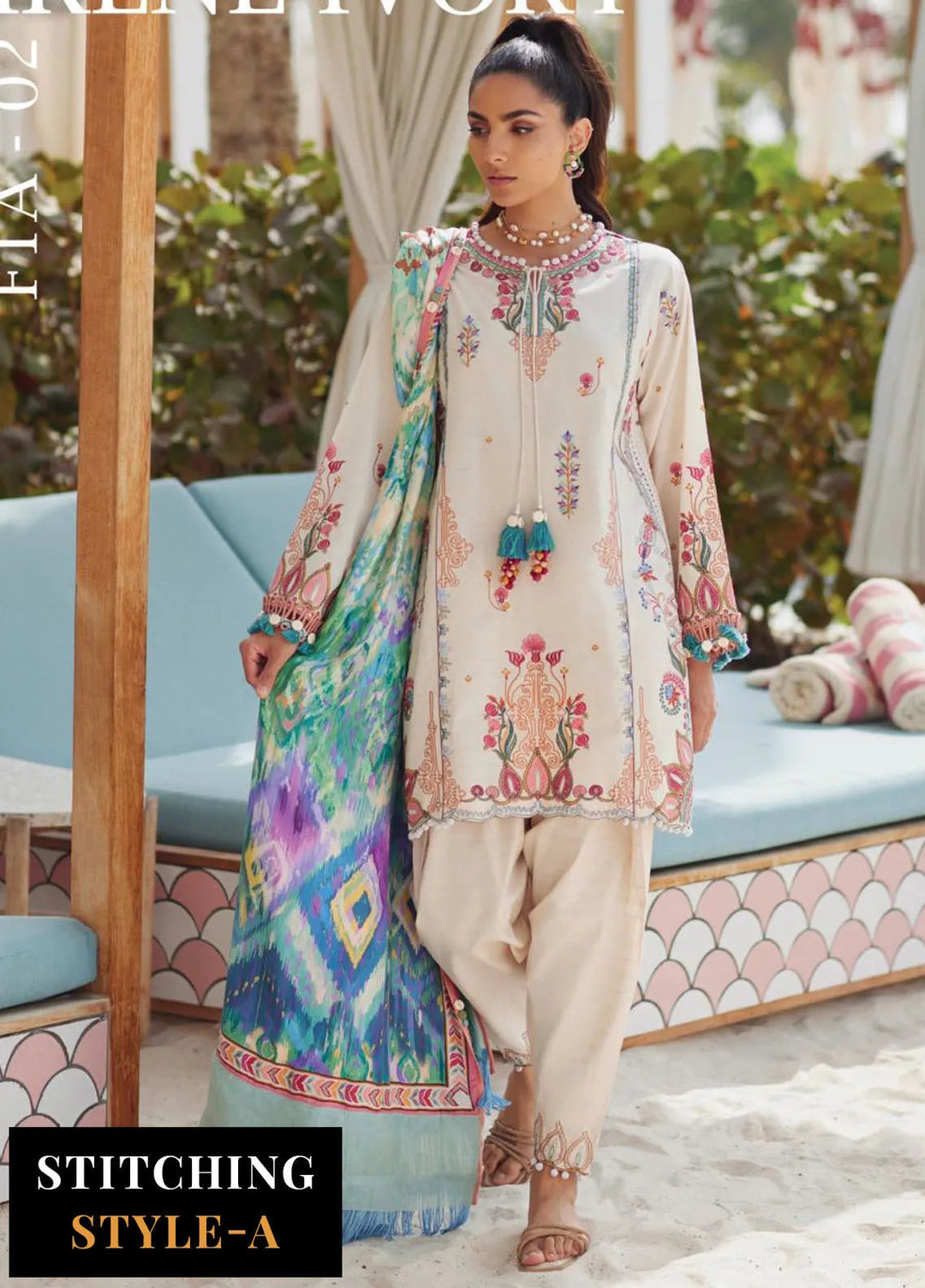 Wes by Farah Talib Embroidered Lawn Suits Unstitched 3 Piece FTA25WL FTA-02 Irene Ivory - Luxury Collection