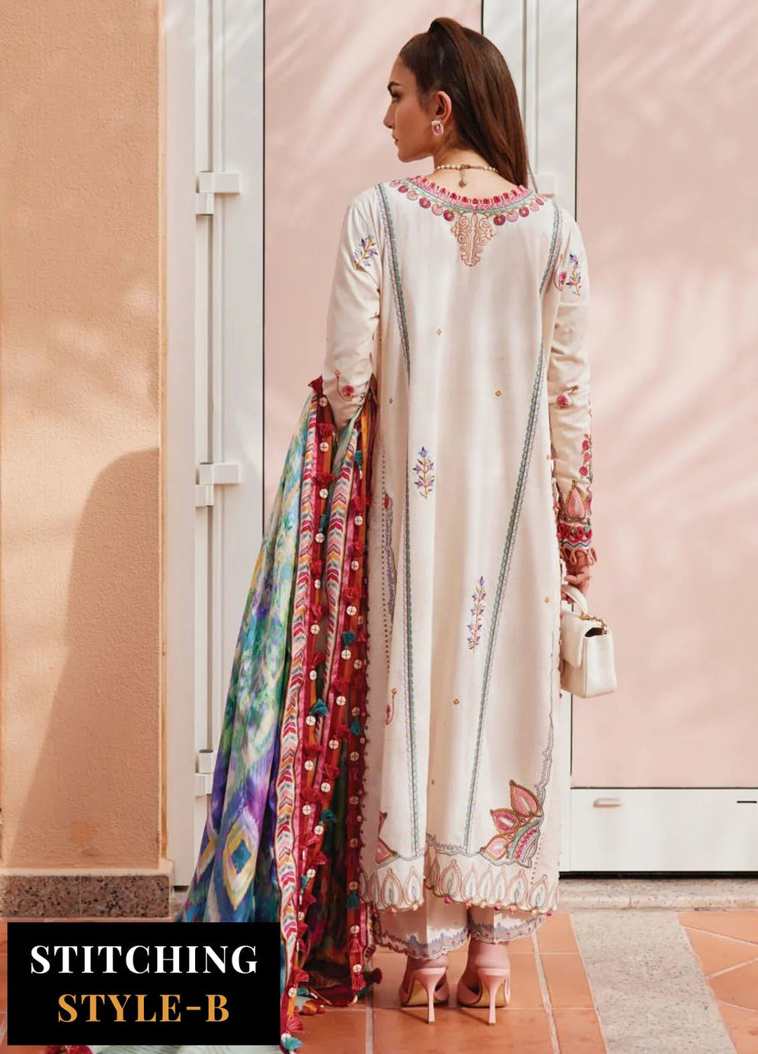 Wes by Farah Talib Embroidered Lawn Suits Unstitched 3 Piece FTA25WL FTA-02 Irene Ivory - Luxury Collection