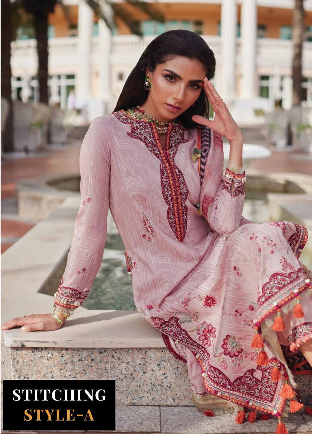 Wes by Farah Talib Embroidered Lawn Suits Unstitched 3 Piece FTA25WL FTA-03 Prciscilla Pink - Luxury Collection