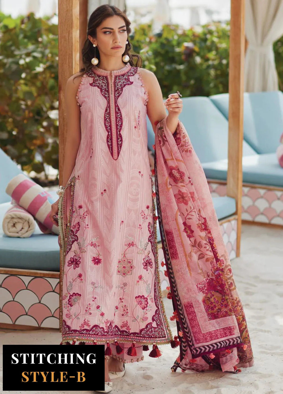 Wes by Farah Talib Embroidered Lawn Suits Unstitched 3 Piece FTA25WL FTA-03 Prciscilla Pink - Luxury Collection