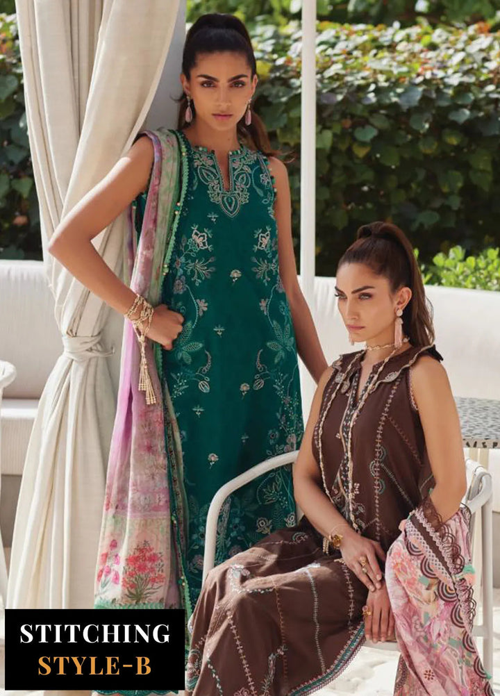 Wes by Farah Talib Embroidered Lawn Suits Unstitched 3 Piece FTA25WL FTA-04 Eileen Emerald - Luxury Collection