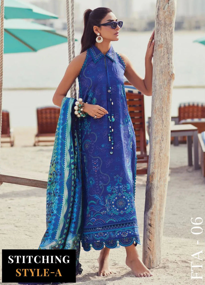 Wes by Farah Talib Embroidered Lawn Suits Unstitched 3 Piece FTA25WL FTA-06 Beryl Deep Blue - Luxury Collection