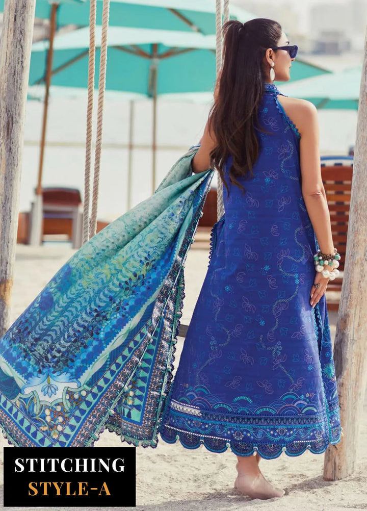 Wes by Farah Talib Embroidered Lawn Suits Unstitched 3 Piece FTA25WL FTA-06 Beryl Deep Blue - Luxury Collection