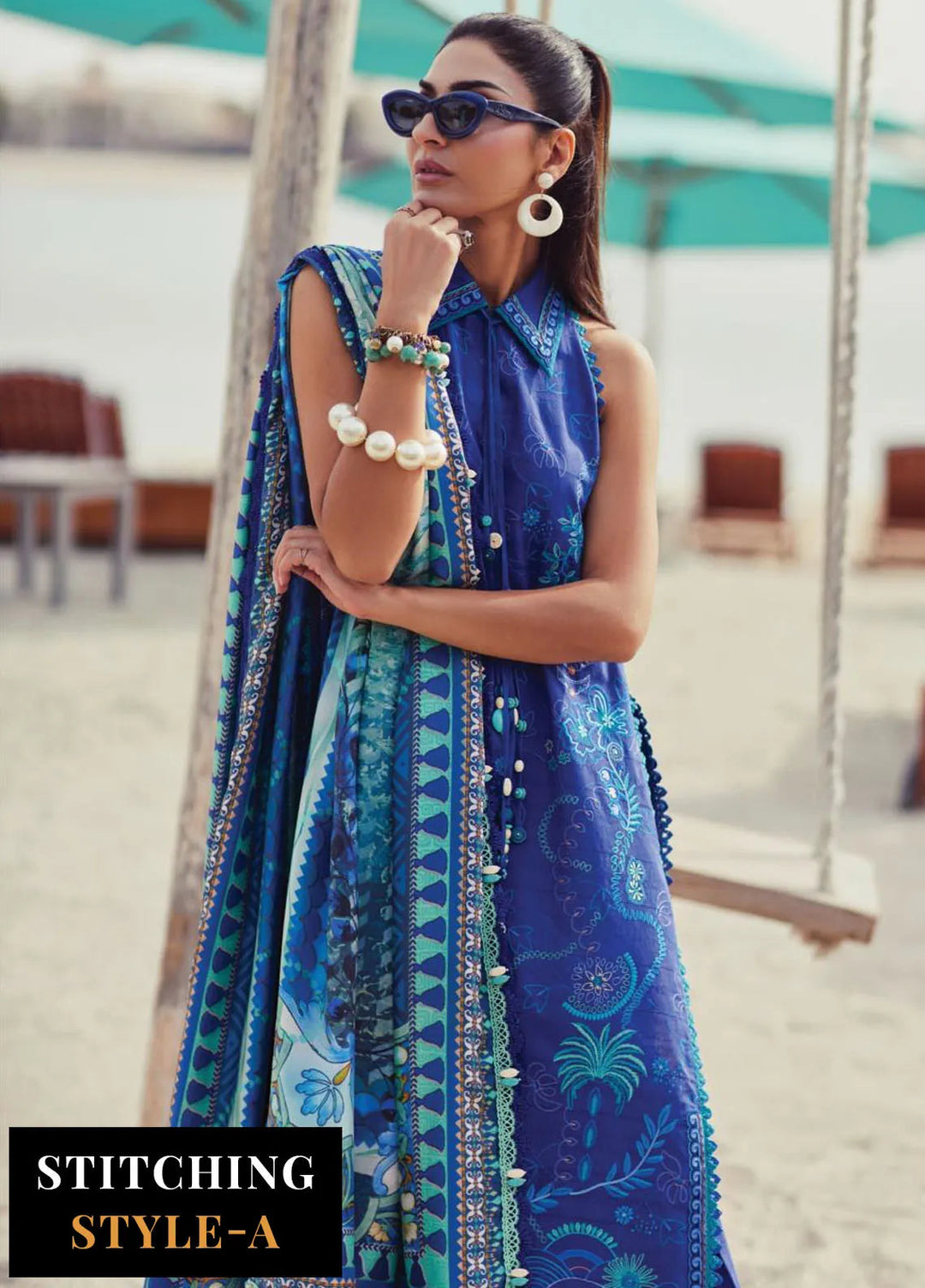 Wes by Farah Talib Embroidered Lawn Suits Unstitched 3 Piece FTA25WL FTA-06 Beryl Deep Blue - Luxury Collection