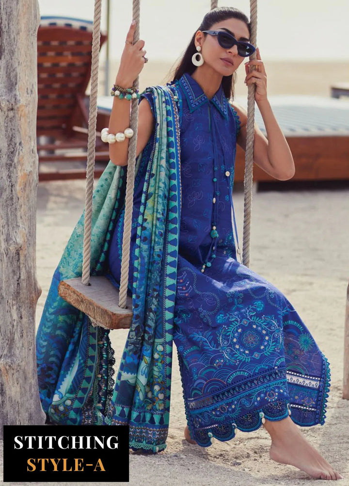 Wes by Farah Talib Embroidered Lawn Suits Unstitched 3 Piece FTA25WL FTA-06 Beryl Deep Blue - Luxury Collection