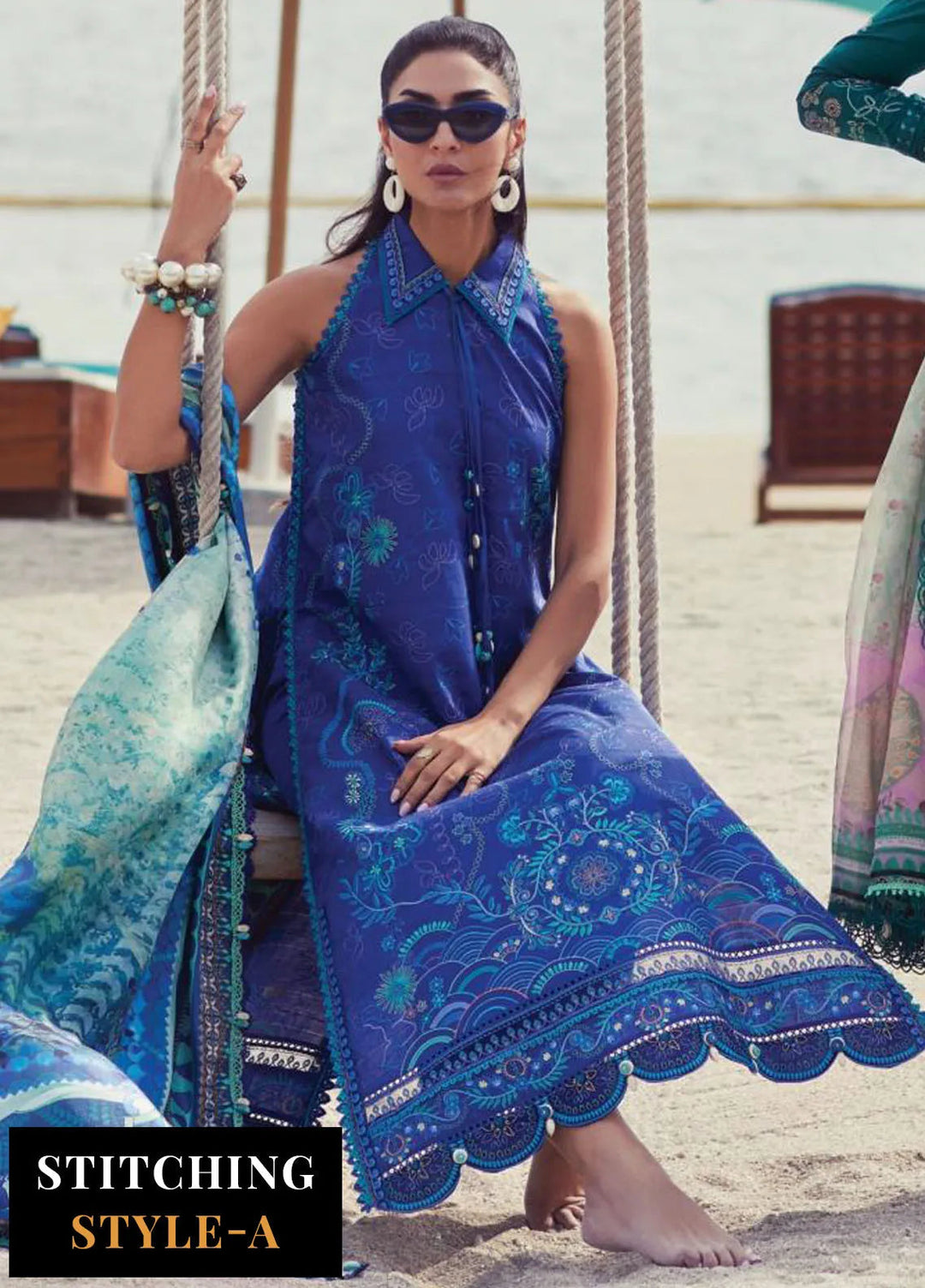 Wes by Farah Talib Embroidered Lawn Suits Unstitched 3 Piece FTA25WL FTA-06 Beryl Deep Blue - Luxury Collection