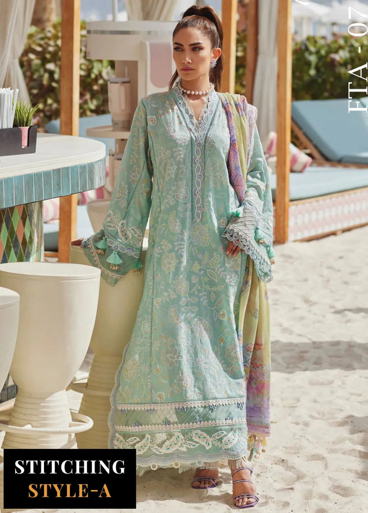 Wes by Farah Talib Embroidered Lawn Suits Unstitched 3 Piece FTA25WL FTA-07 Alice Aqua - Luxury Collection