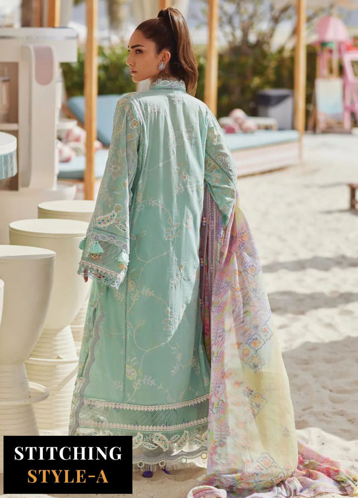 Wes by Farah Talib Embroidered Lawn Suits Unstitched 3 Piece FTA25WL FTA-07 Alice Aqua - Luxury Collection