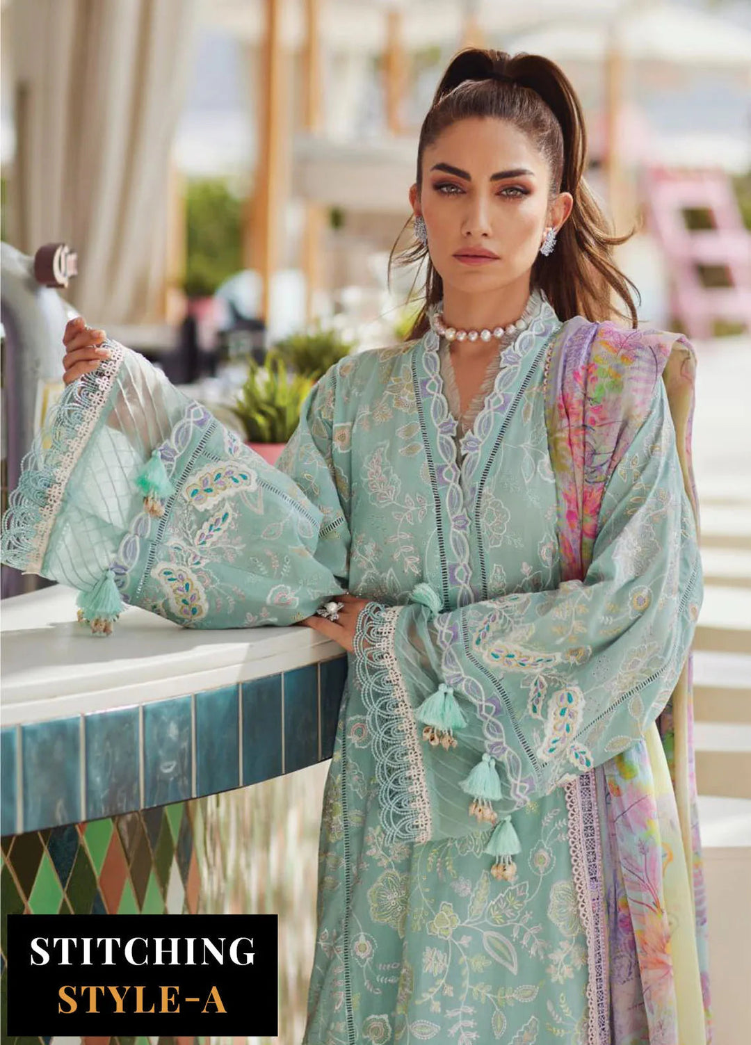 Wes by Farah Talib Embroidered Lawn Suits Unstitched 3 Piece FTA25WL FTA-07 Alice Aqua - Luxury Collection