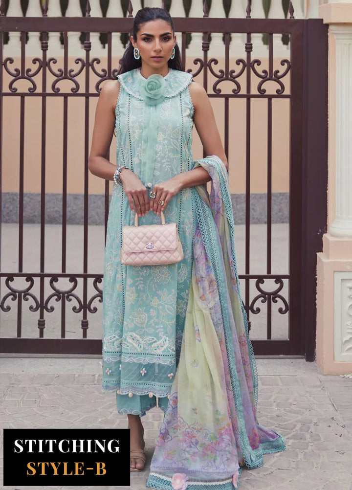 Wes by Farah Talib Embroidered Lawn Suits Unstitched 3 Piece FTA25WL FTA-07 Alice Aqua - Luxury Collection