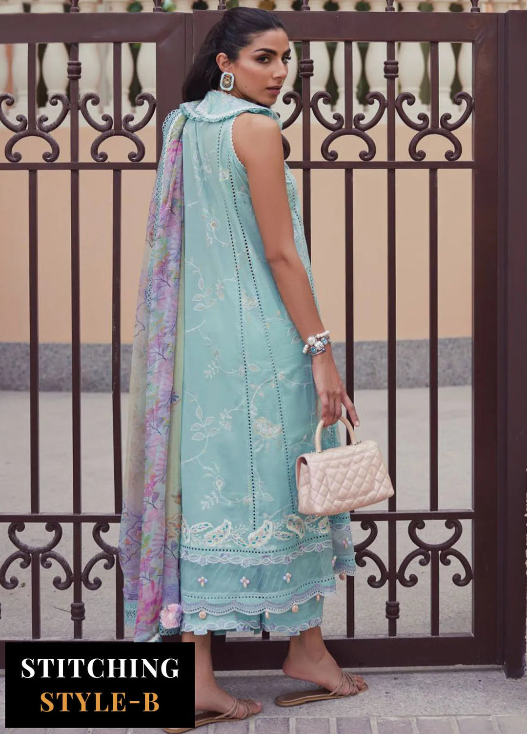 Wes by Farah Talib Embroidered Lawn Suits Unstitched 3 Piece FTA25WL FTA-07 Alice Aqua - Luxury Collection