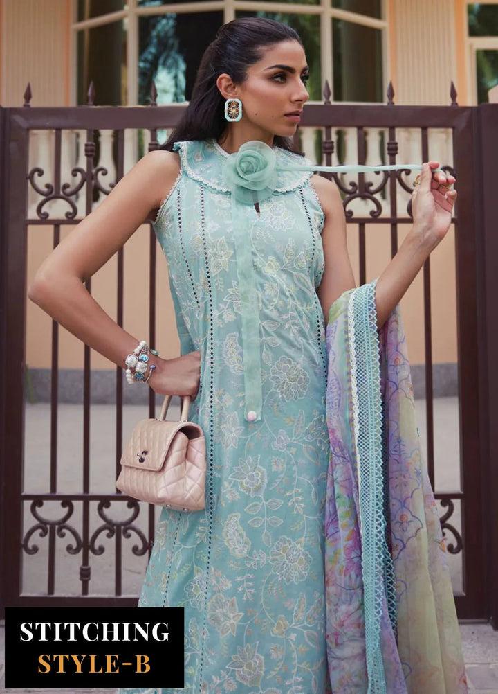 Wes by Farah Talib Embroidered Lawn Suits Unstitched 3 Piece FTA25WL FTA-07 Alice Aqua - Luxury Collection