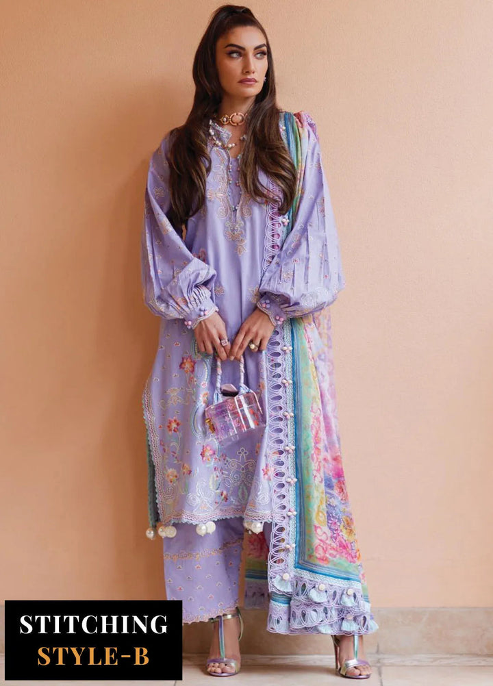 Wes by Farah Talib Embroidered Lawn Suits Unstitched 3 Piece FTA25WL FTA-09 Lilliana Lavender - Luxury Collection