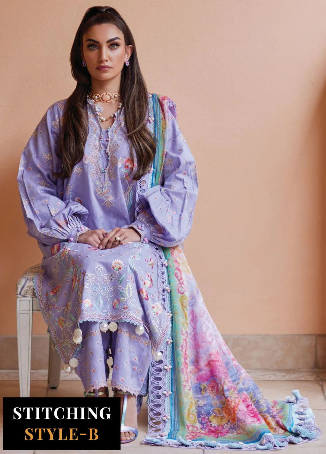 Wes by Farah Talib Embroidered Lawn Suits Unstitched 3 Piece FTA25WL FTA-09 Lilliana Lavender - Luxury Collection