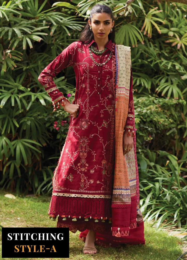 Wes by Farah Talib Embroidered Lawn Suits Unstitched 3 Piece FTA25WL FTA-10 Rosemary Red - Luxury Collection