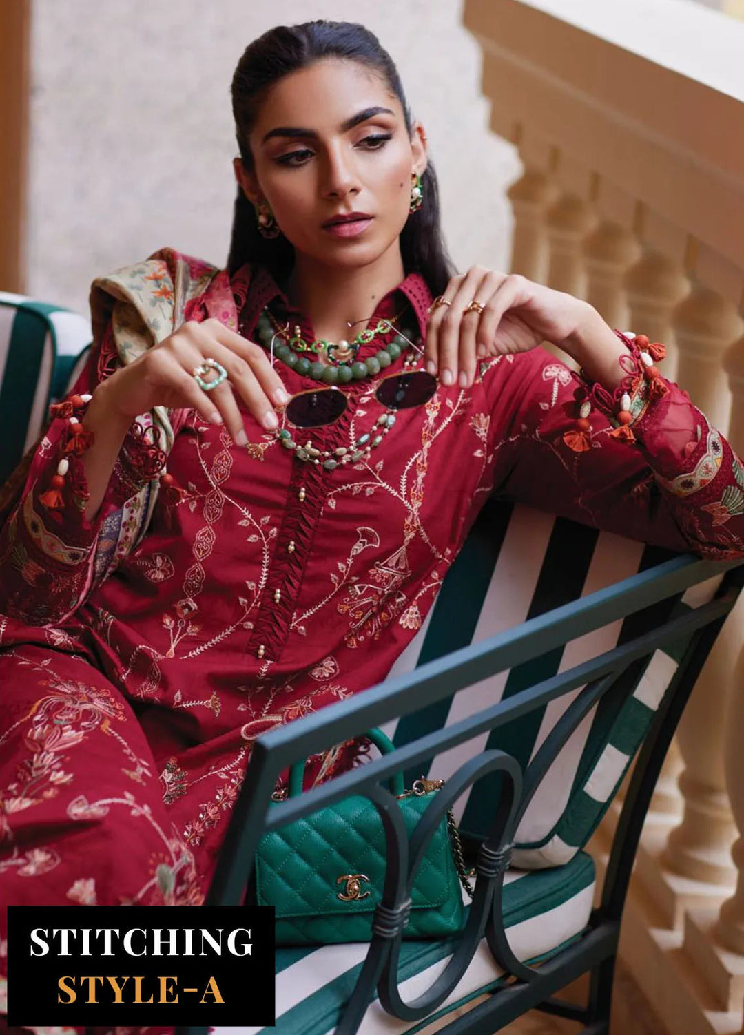 Wes by Farah Talib Embroidered Lawn Suits Unstitched 3 Piece FTA25WL FTA-10 Rosemary Red - Luxury Collection