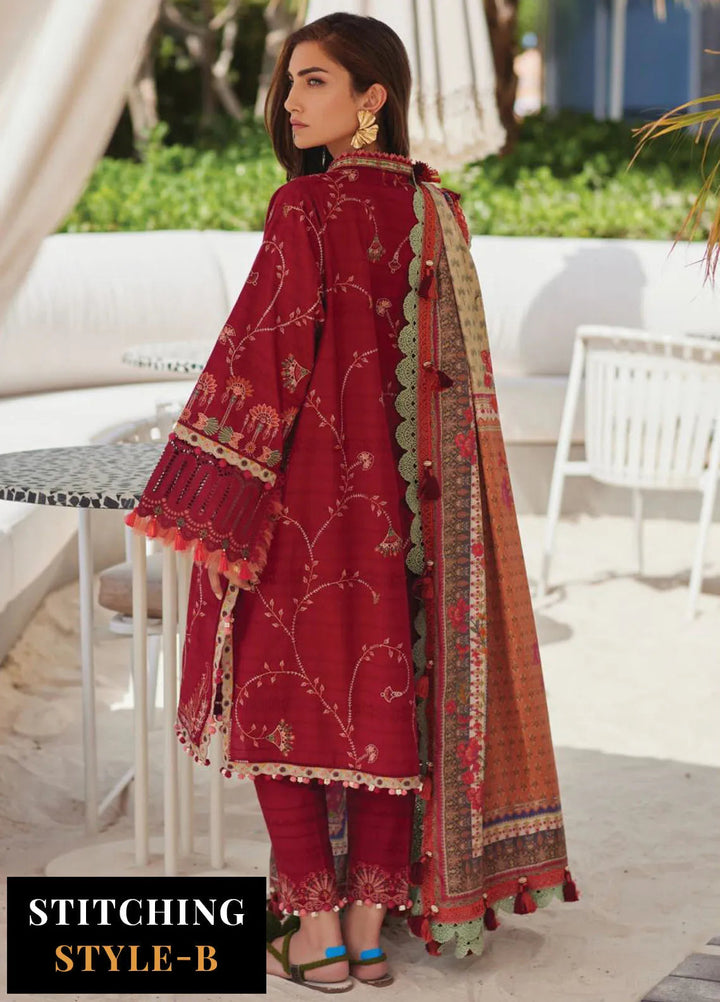 Wes by Farah Talib Embroidered Lawn Suits Unstitched 3 Piece FTA25WL FTA-10 Rosemary Red - Luxury Collection