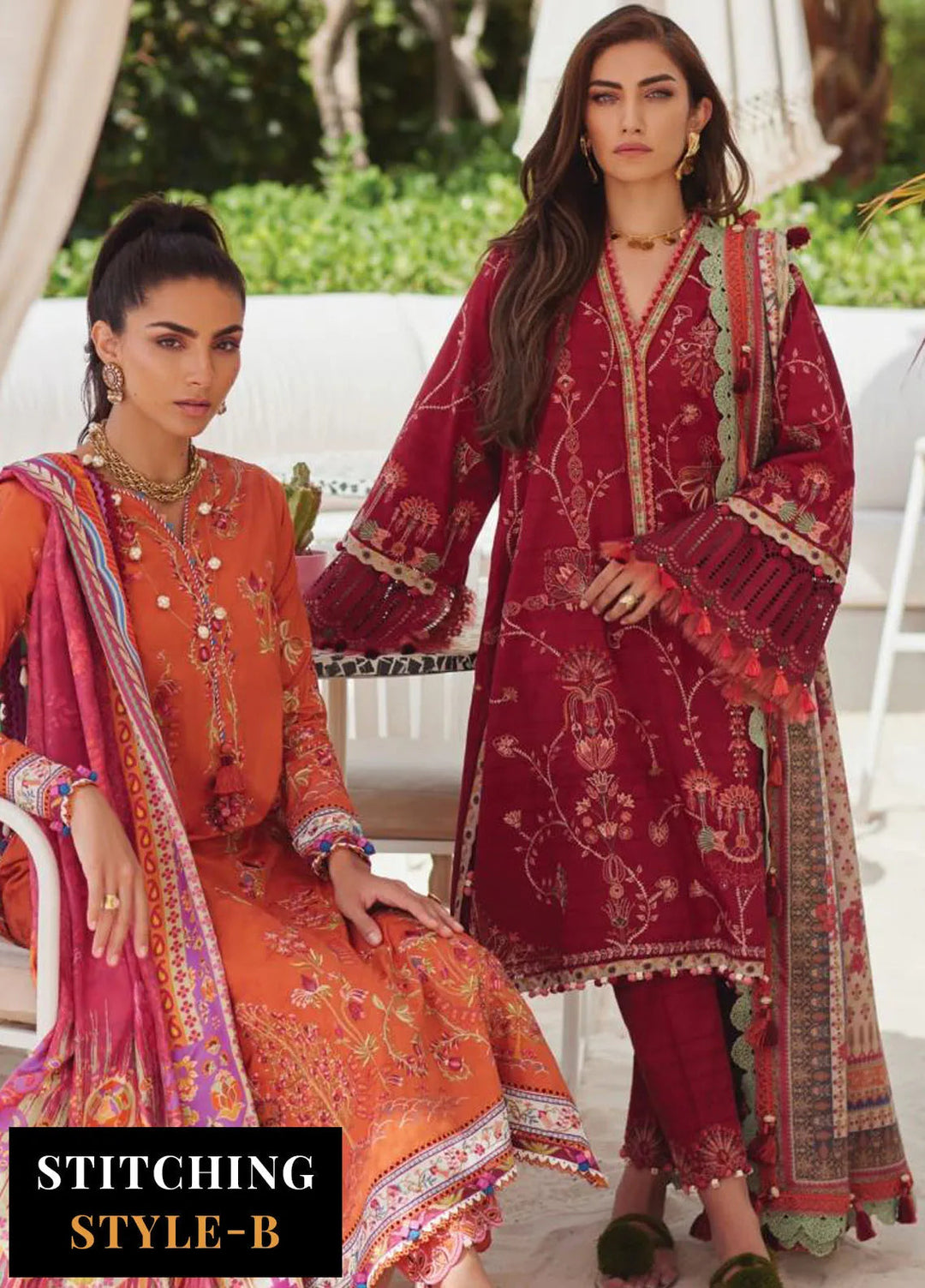 Wes by Farah Talib Embroidered Lawn Suits Unstitched 3 Piece FTA25WL FTA-10 Rosemary Red - Luxury Collection