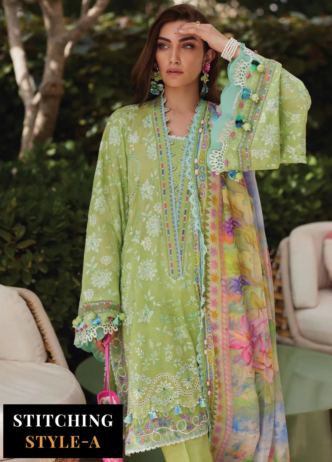 Wes by Farah Talib Embroidered Lawn Suits Unstitched 3 Piece FTA25WL FTA-12 Kiara Kiwi - Luxury Collection