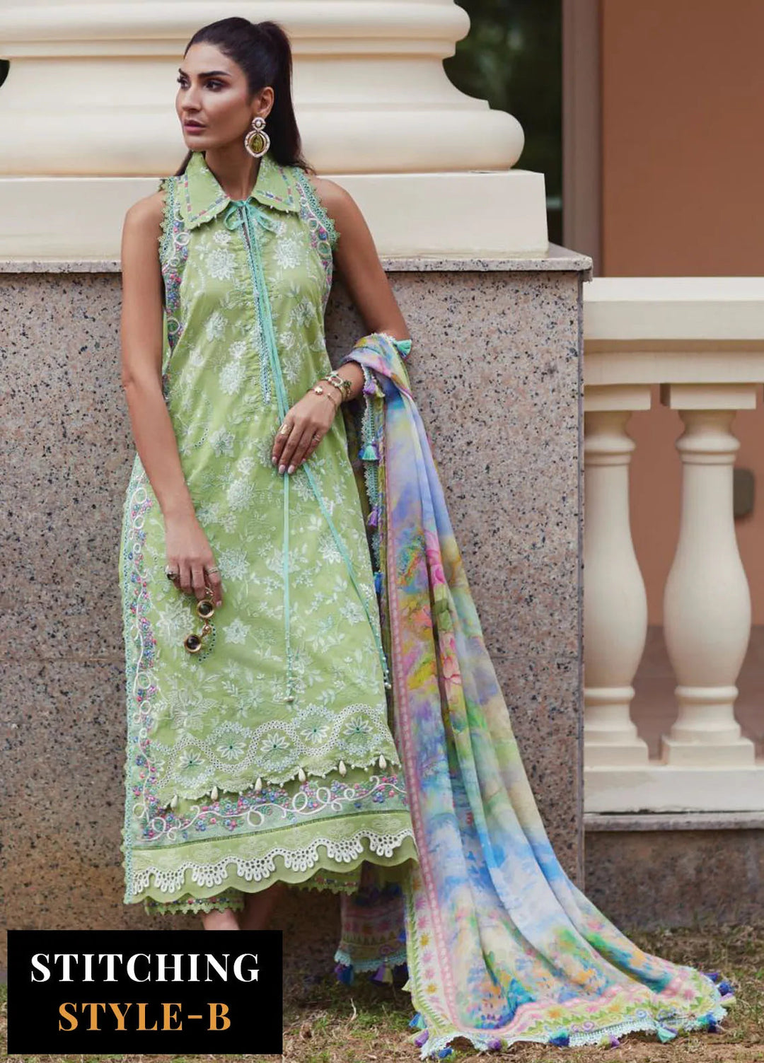 Wes by Farah Talib Embroidered Lawn Suits Unstitched 3 Piece FTA25WL FTA-12 Kiara Kiwi - Luxury Collection
