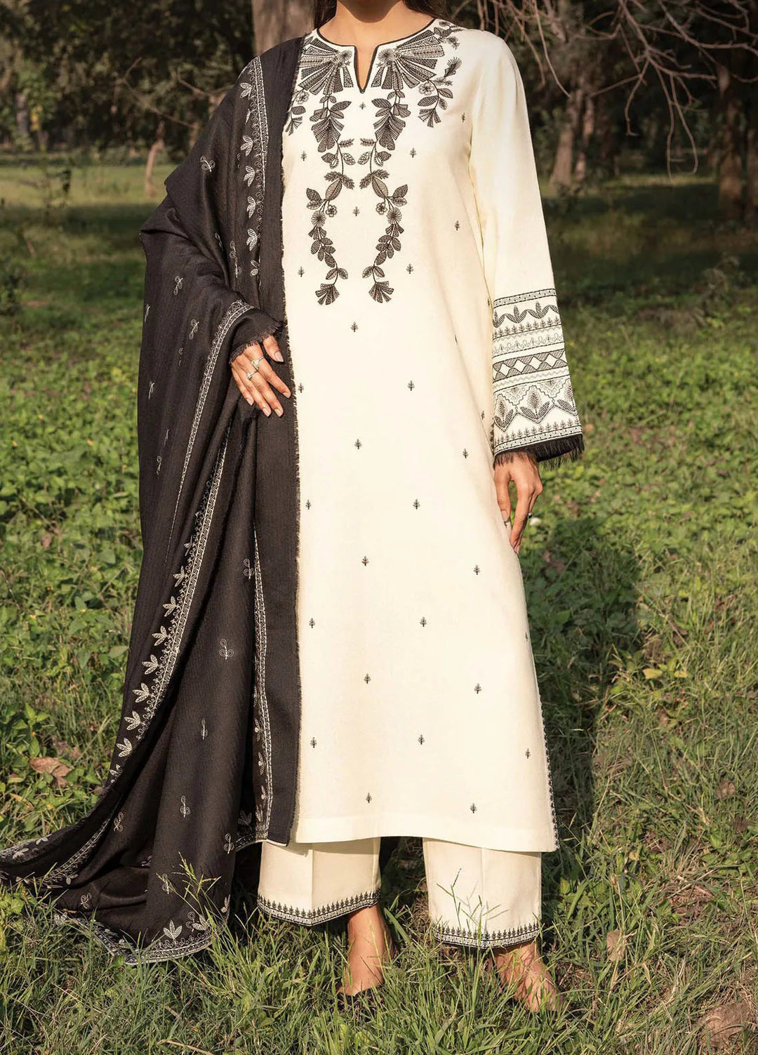 Whisper Garden by Seran Embroidered Karandi Suit Unstitched 3 Piece SRN24WG D-08 Pearl - Winter Collection