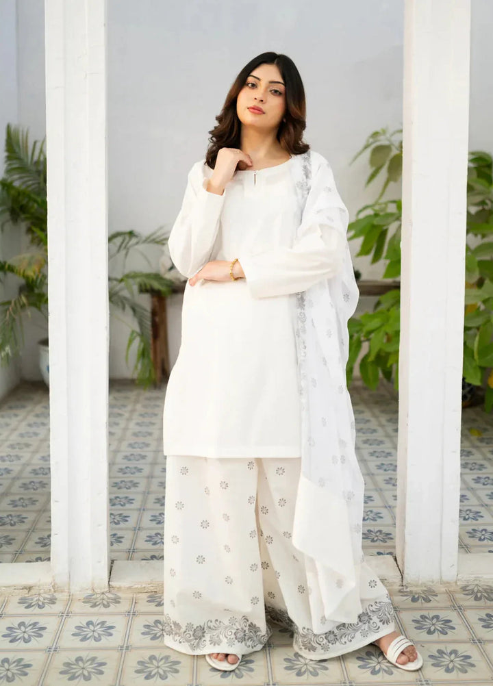 Zauk Women RTW Printed Cotton 3 Piece Suit ZK26RC White Kurta Set ZAU-WKS - Casual Collection