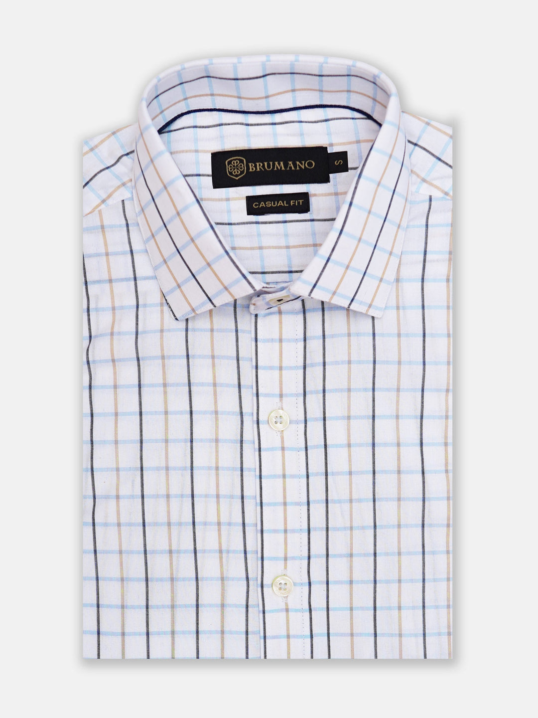 Brumano Mens RTW Solids Cotton Shirt Blue N White Casual Collection