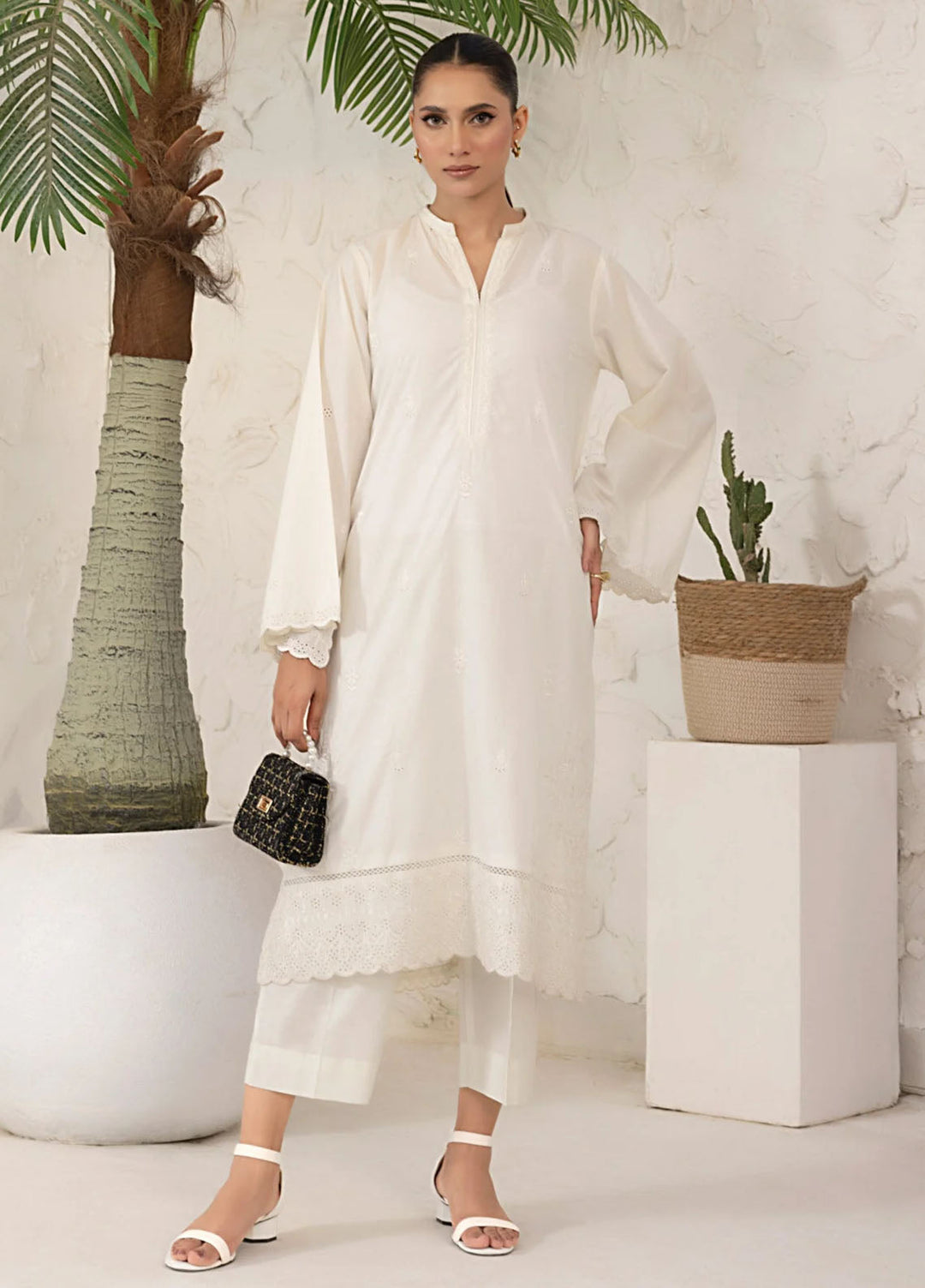 White On White by Lakhany Pret Embroidered Cambric Shirt LG-IZ-0309
