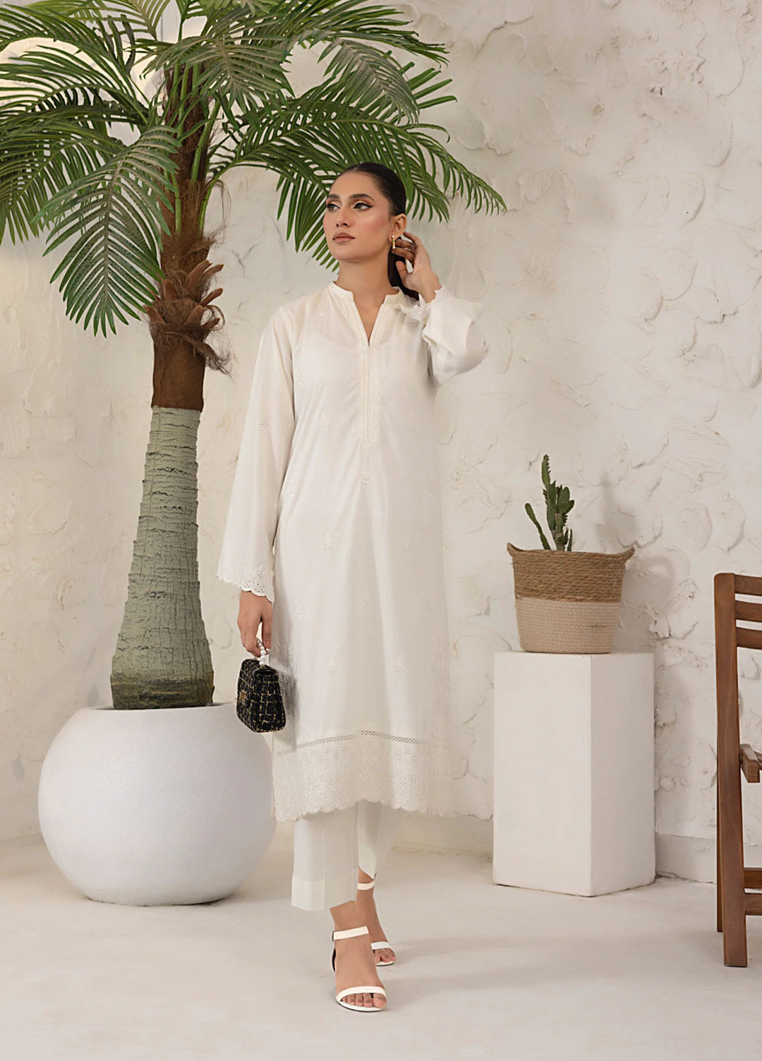 White On White by Lakhany Pret Embroidered Cambric Shirt LG-IZ-0309