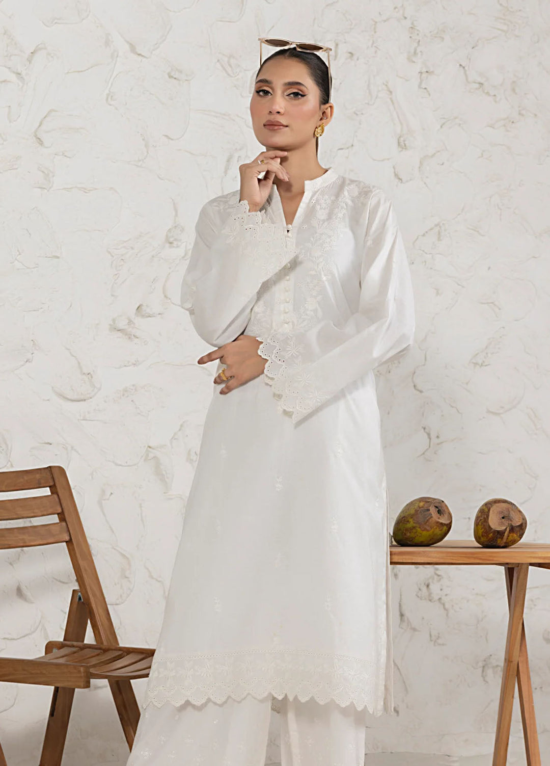 White On White by Lakhany Pret Embroidered Cambric Shirt LG-IZ-0313