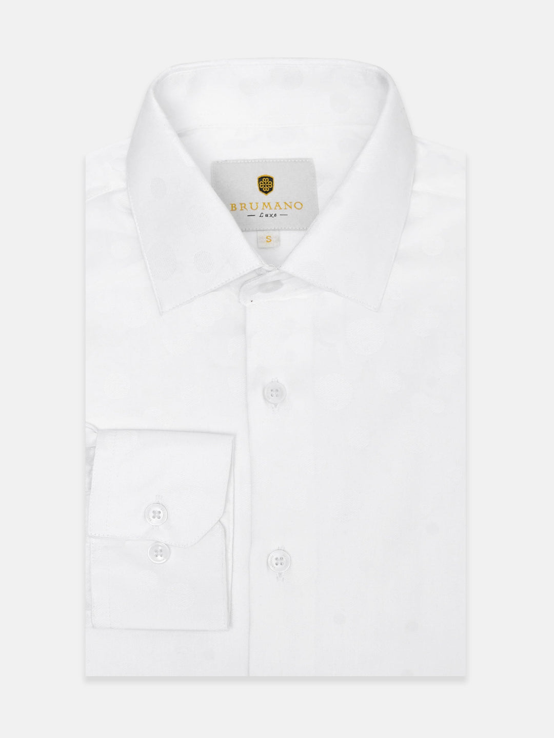 Brumano Mens RTW Solids Cotton Shirt White Self Polka Dot Western Collection
